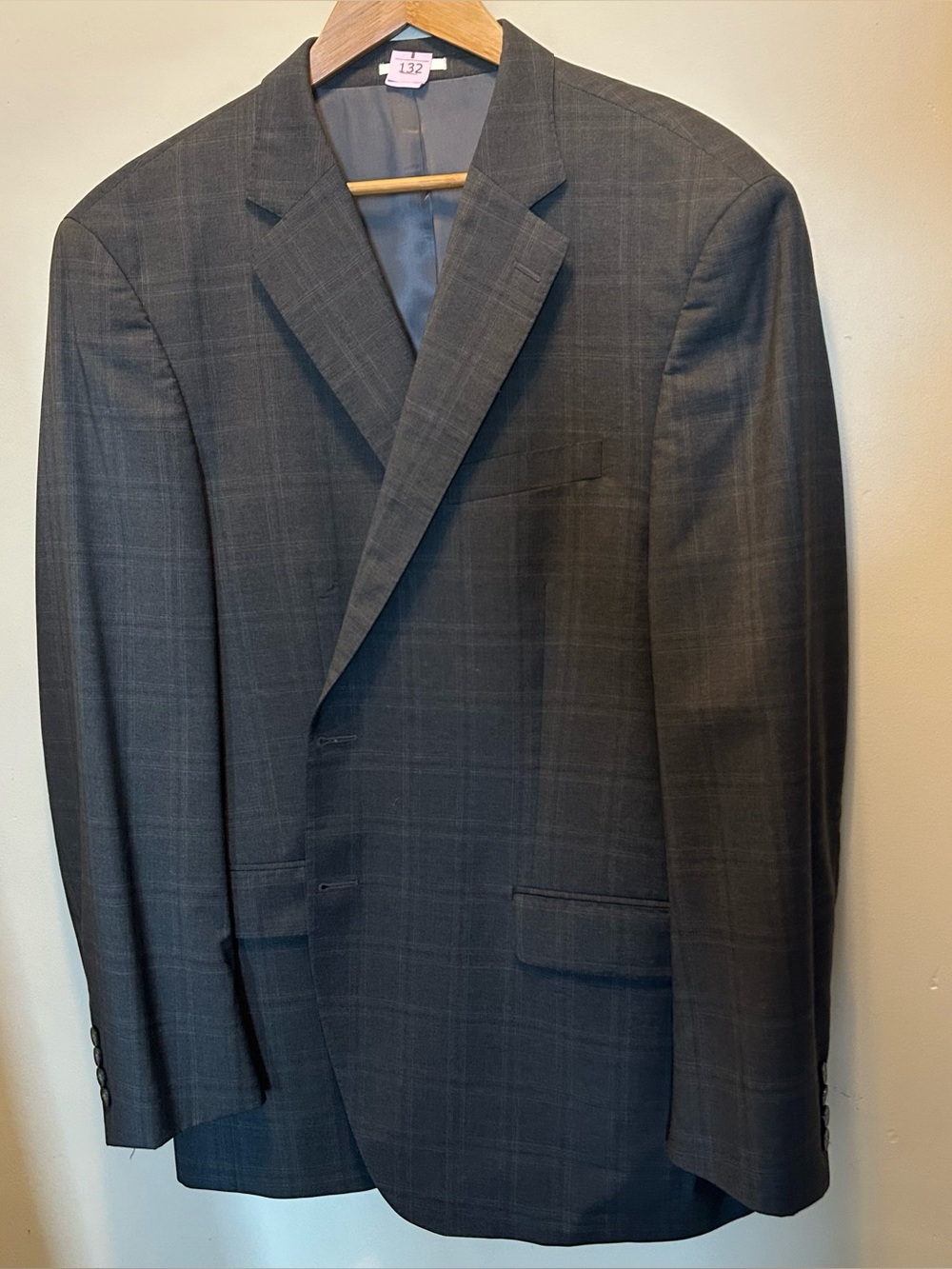 Peter Millar Flynn Classic Fit Grey Plaid Wool Suit 46L